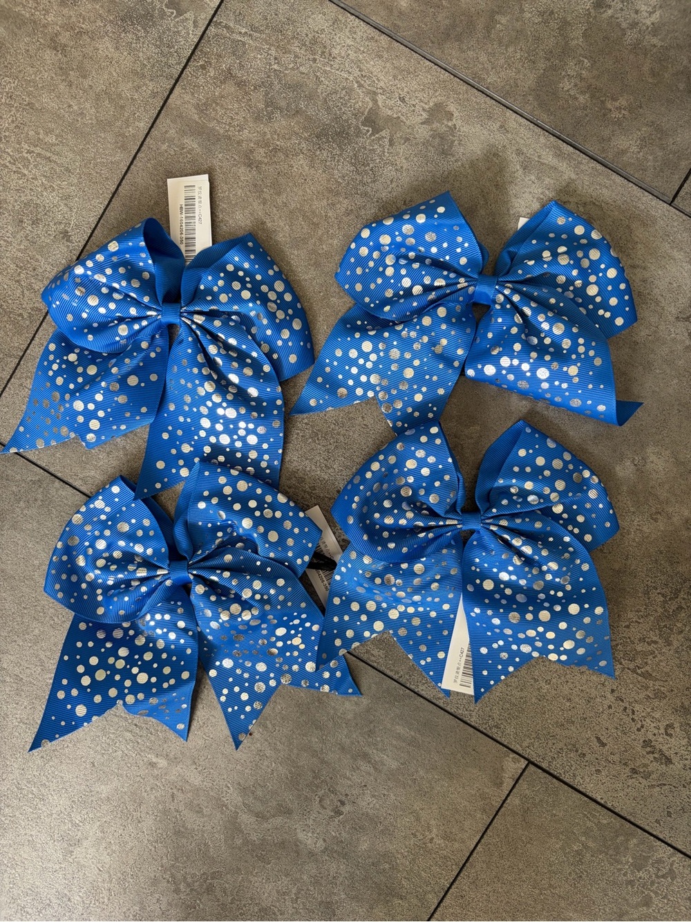 💙✨ Set of 4 Blue & Silver Cheer Bows ✨💙
